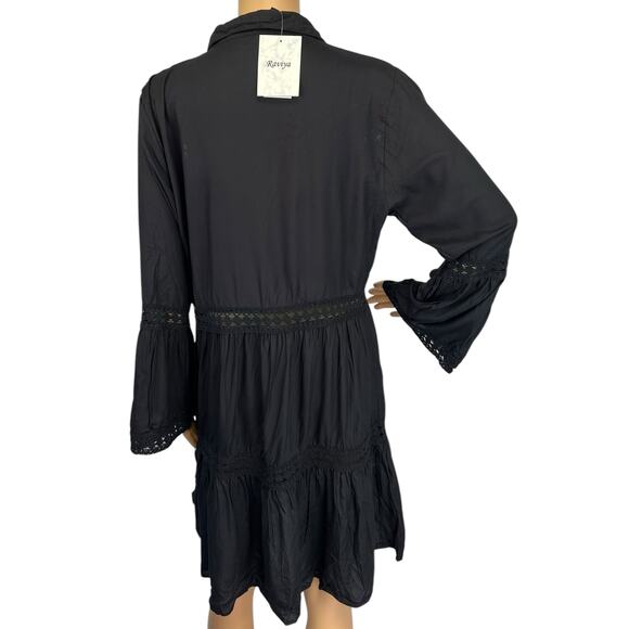 2/$30 NWT Raviya Lace-Inset Dress Cover-Up Black Button Front Swimwear Size M - Picture 5 of 10